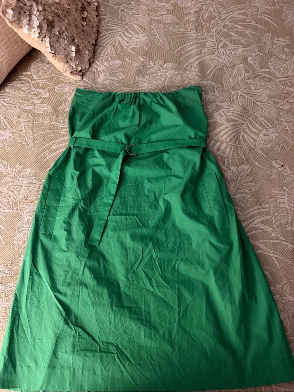 Theory Strapless Belted A-Line Dress in Bright Green
